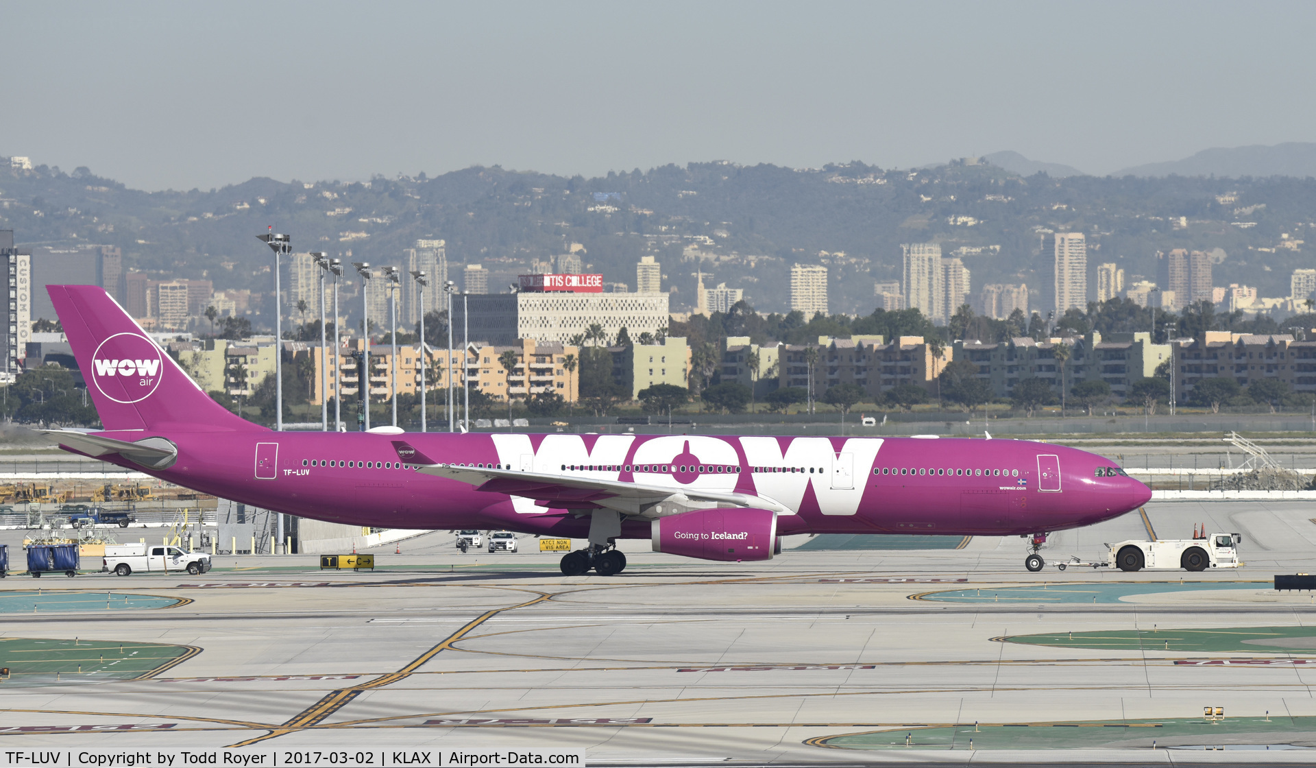 TF-LUV, 2015 Airbus A330-343 C/N 1607, Getting towed to gate at LAX