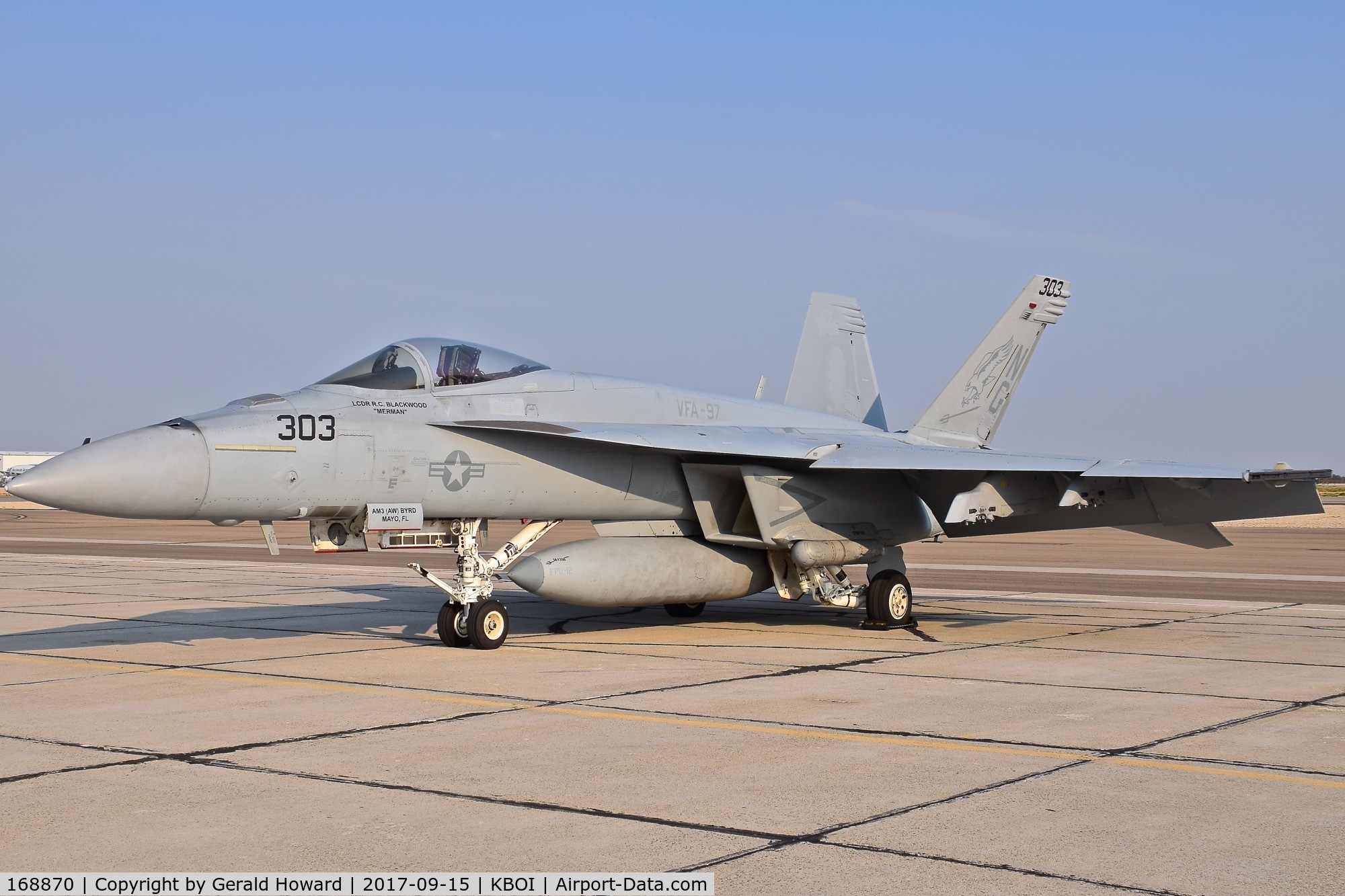 168870, Boeing F/A-18E Super Hornet C/N E-247, Parked on the south GA ramp. VFA-97 