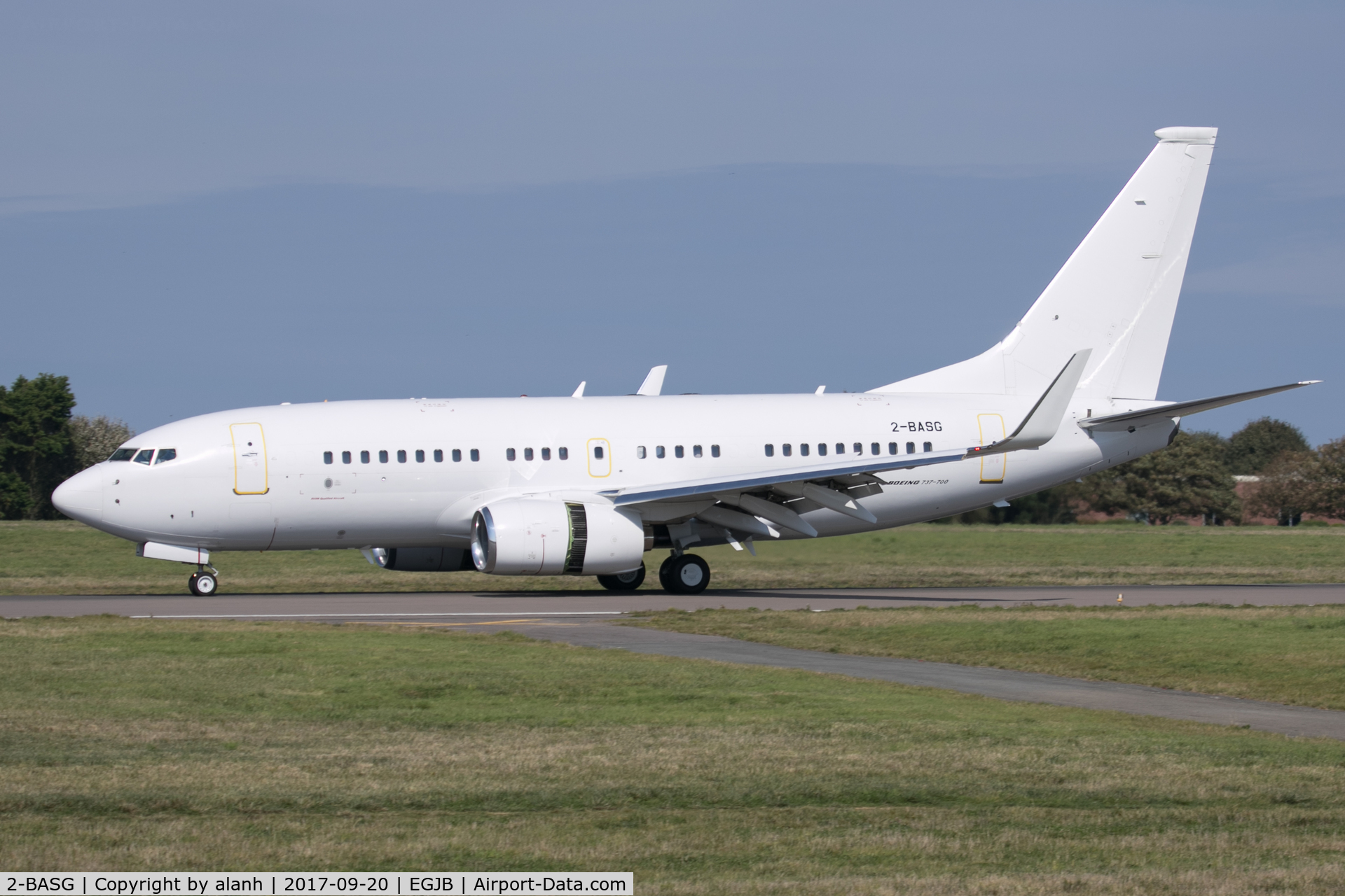 2-BASG, 2011 Boeing 737-73W C/N 40117, Rolling out in Guernsey after a delivery flight from Basel - newly placed on the 2- (Guernsey) register