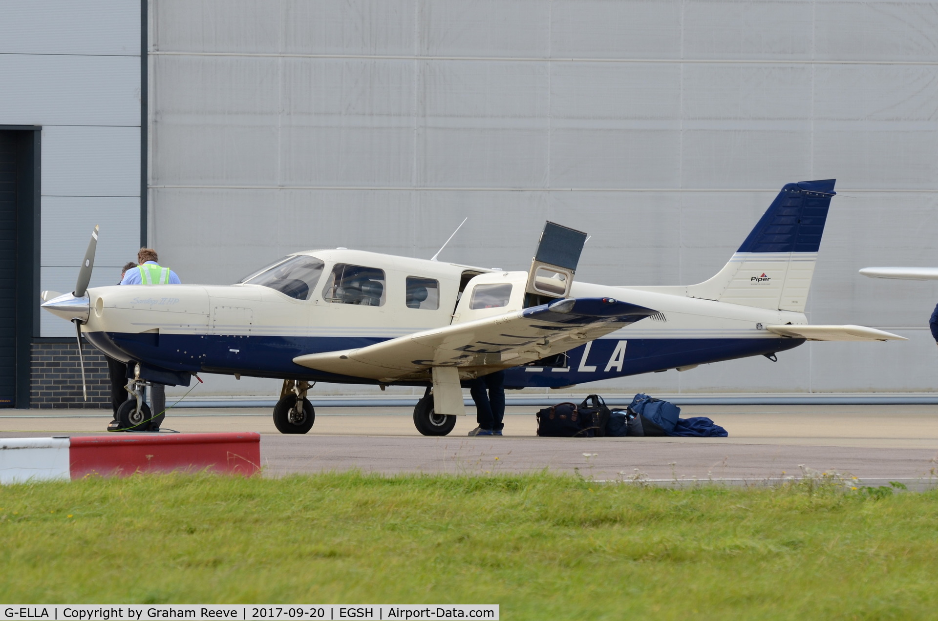 G-ELLA, 1996 Piper PA-32R-301 Saratoga SP C/N 32-46050, Just landed at Norwich.