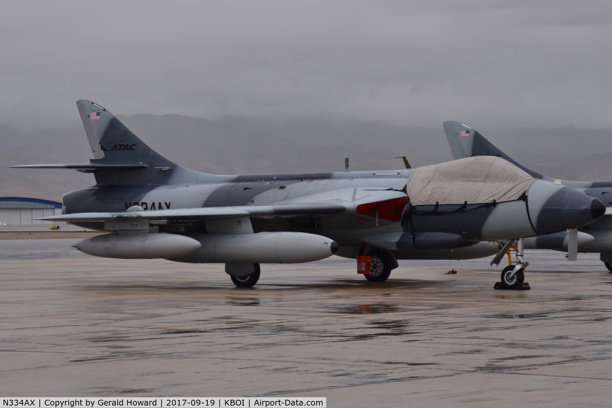 N334AX, Hawker Hunter F.58 C/N 41H-679904, One of 3 ATAC aircraft parked on the south GA ramp.