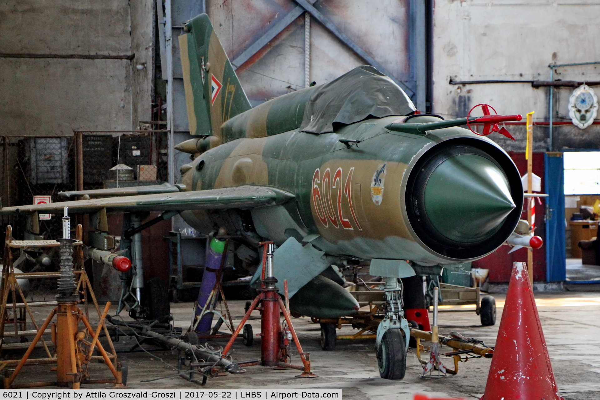 6021, Mikoyan-Gurevich MiG-21bis C/N 75036021, Budaörs Airport, in the hangar, Hungary