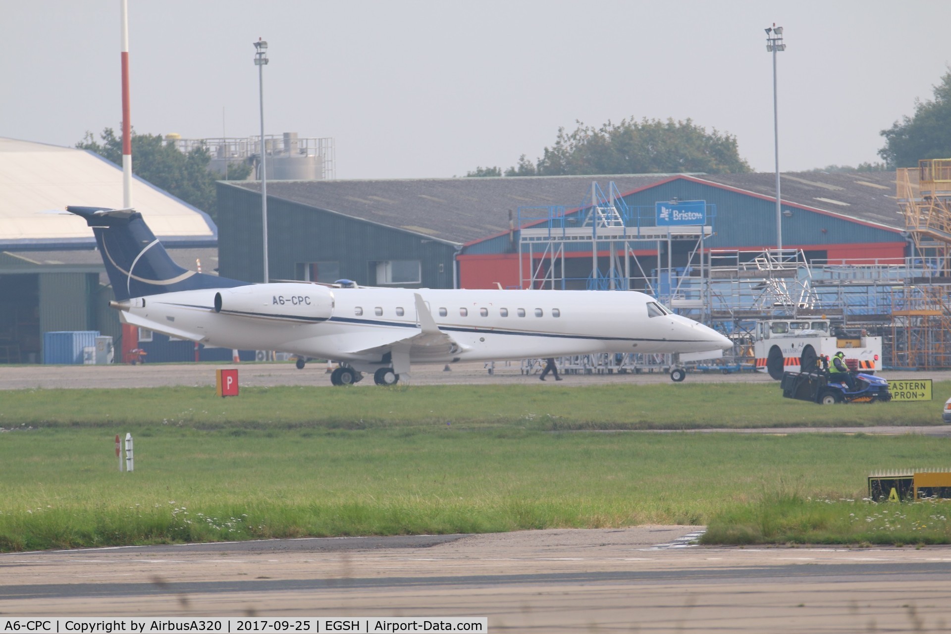 A6-CPC, 2006 Embraer EMB-135BJ Legacy 600 C/N 14500960, Departing Norwuch after work witb Air Livery