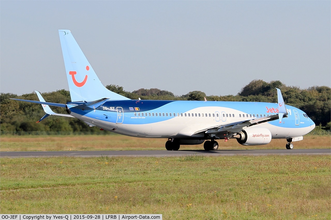OO-JEF, 2014 Boeing 737-8K5 C/N 44271, Boeing 737-8K5, Take off run rwy 07R, Brest-Bretagne airport (LFRB-BES)