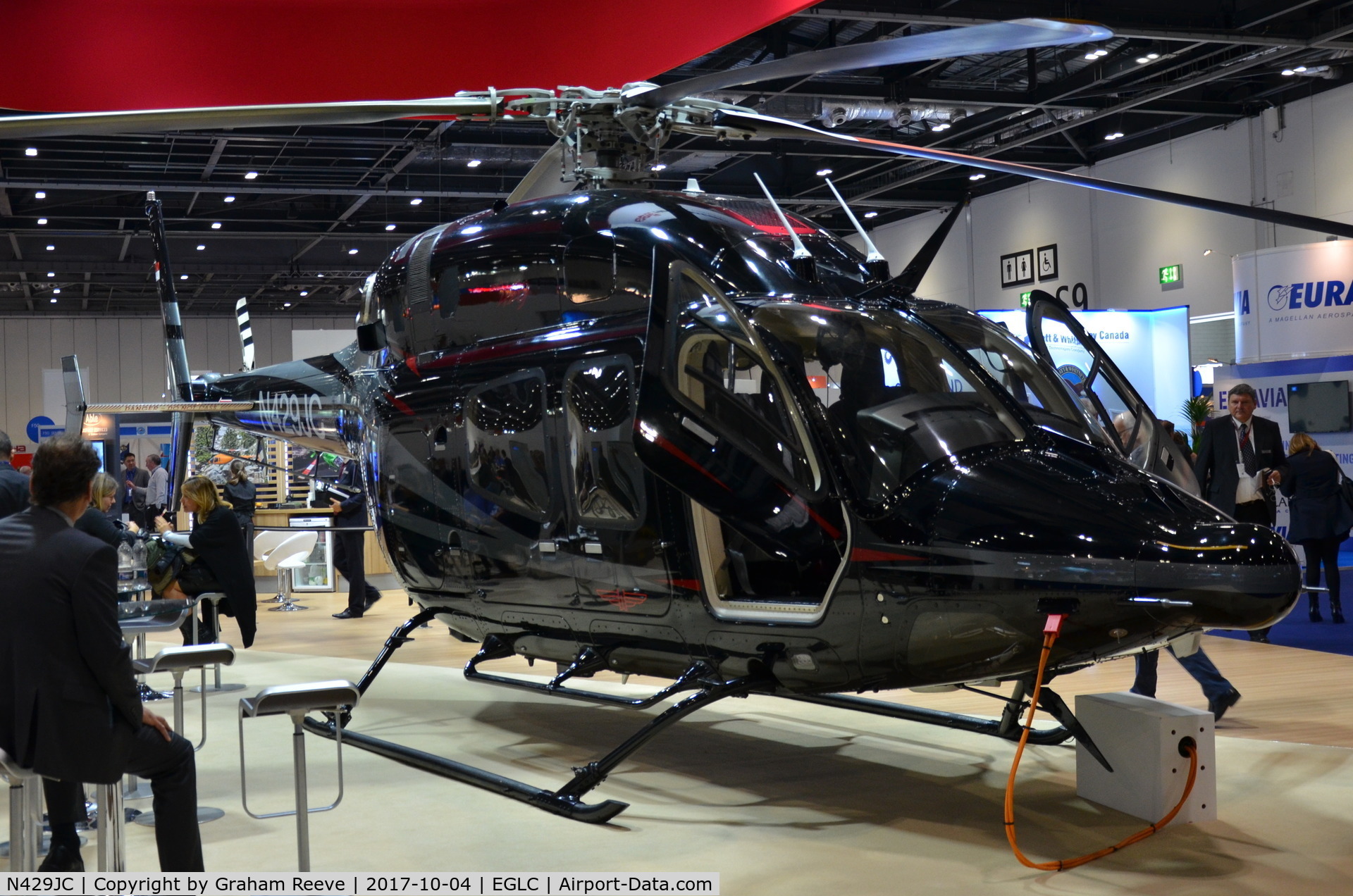 N429JC, 2010 Bell 429 GlobalRanger C/N 57021, Parked inside the ExCel Centre, London, for Helitech 2017.