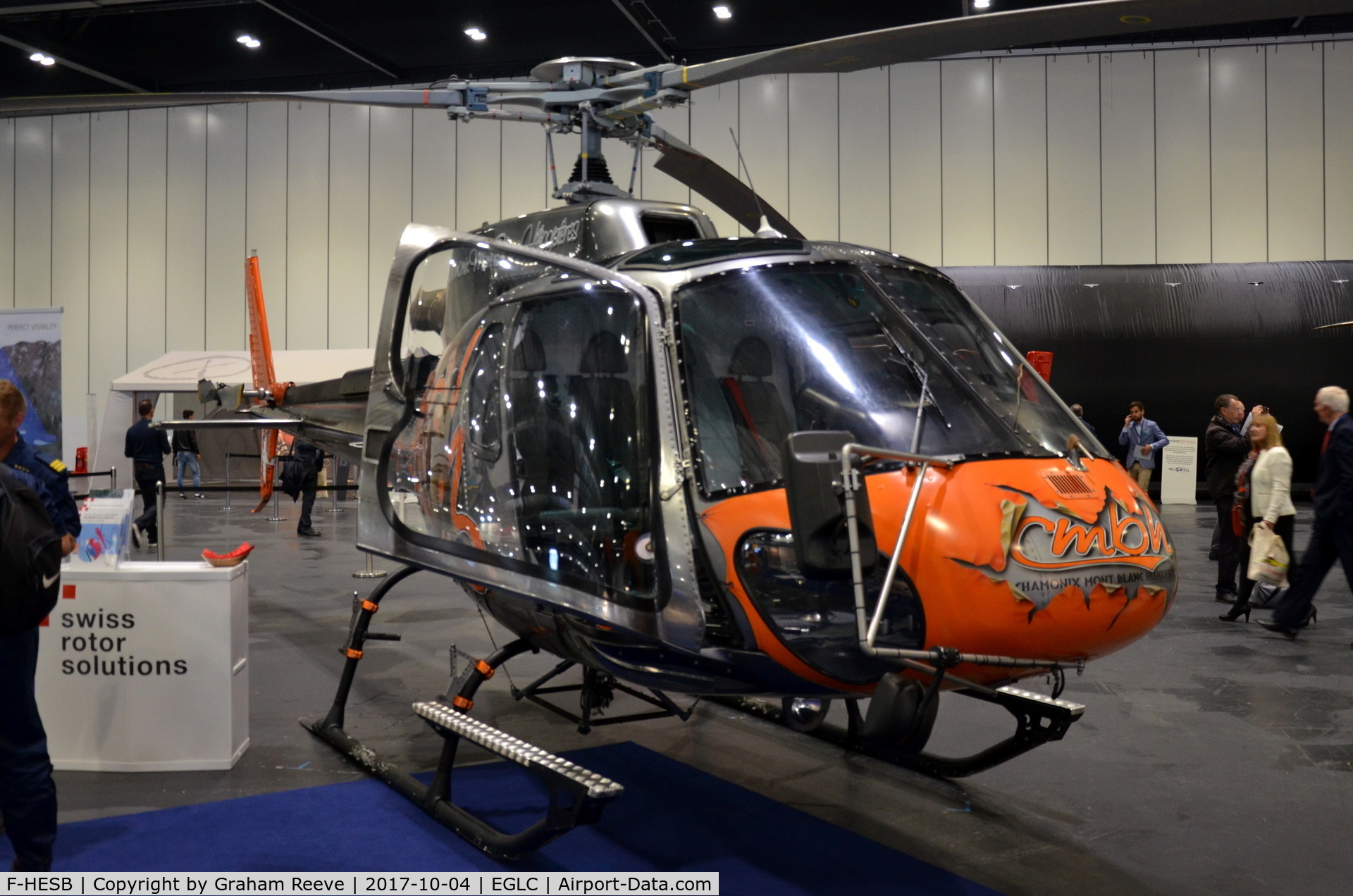 F-HESB, Eurocopter AS-350B-3 Ecureuil Ecureuil C/N 7259, Parked inside the ExCel Centre, London, for Helitech 2017.