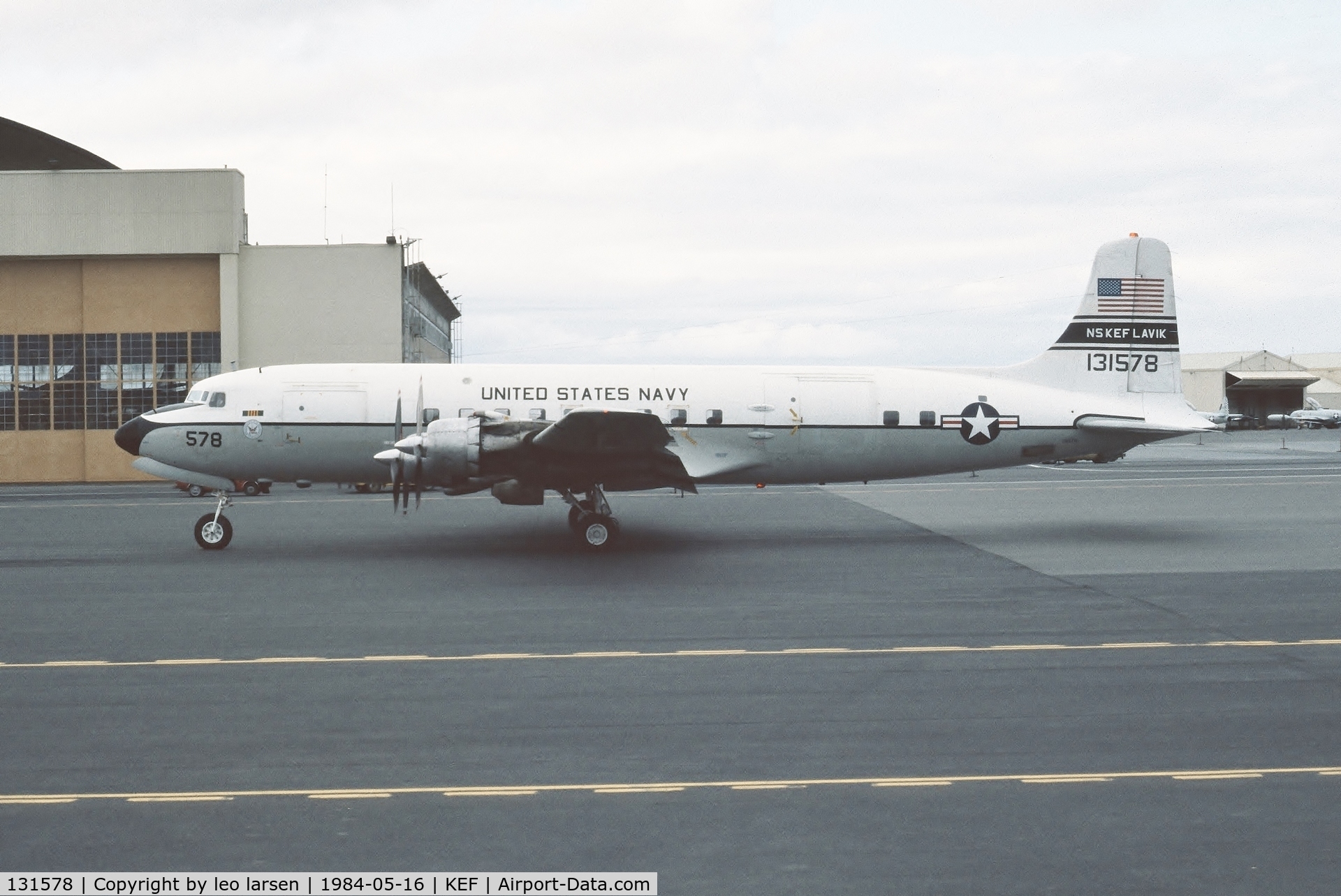 131578, 1953 Douglas C-118A Liftmaster (R6D-1) C/N 43681, Keflavik Iceland 16.5.1984