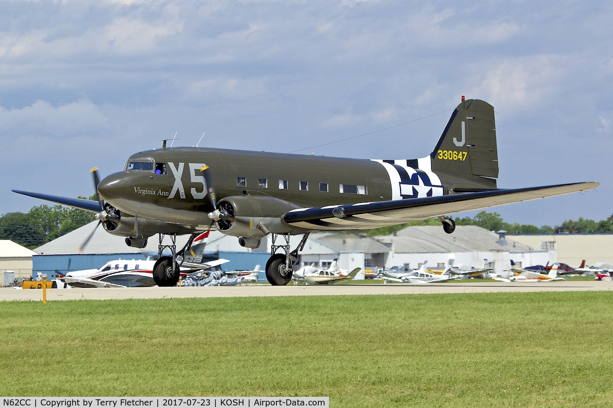 N62CC, 1943 Douglas DC-3C (C-47A-DL) C/N 13798, at 2017 EAA AirVenture at Oshkosh