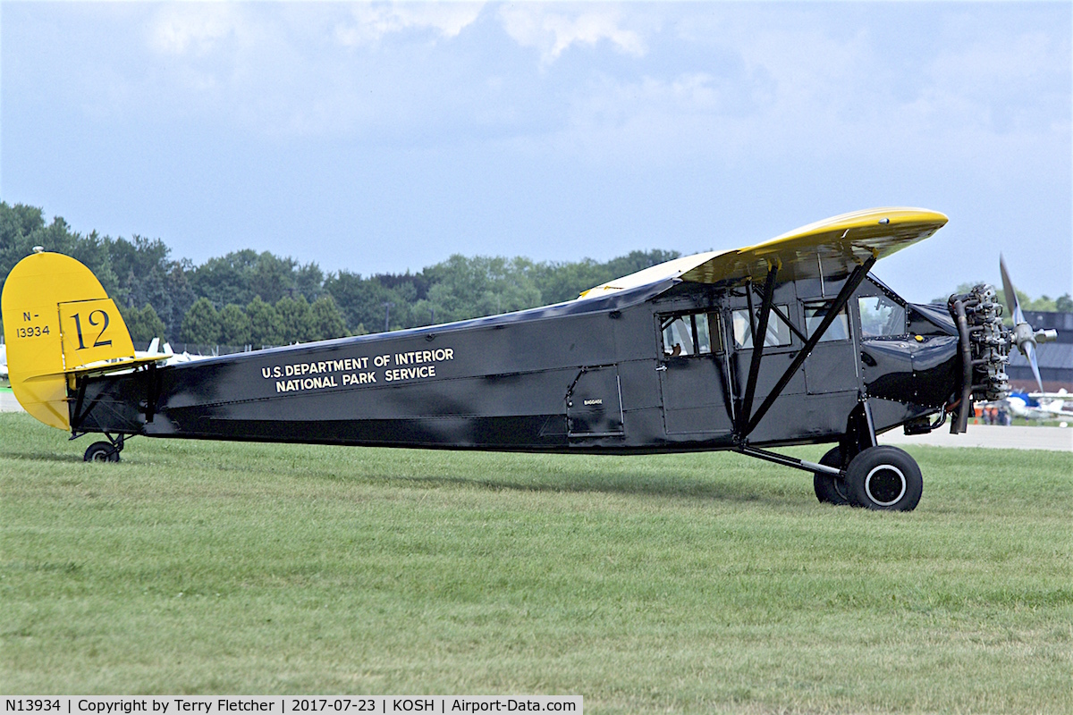 N13934, 1928 Fairchild FC-2W-2 C/N 531, at 2017 EAA AirVenture at Oshkosh