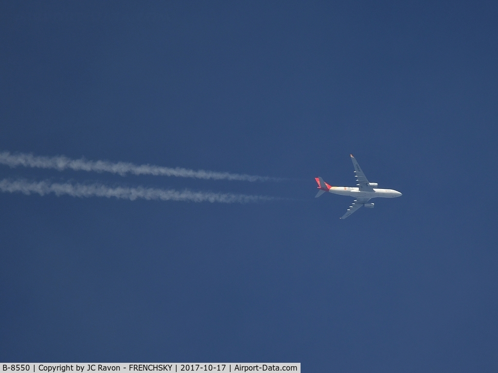 B-8550, 2009 Airbus A330-243 C/N 1028, overflying Bordeaux airport, 