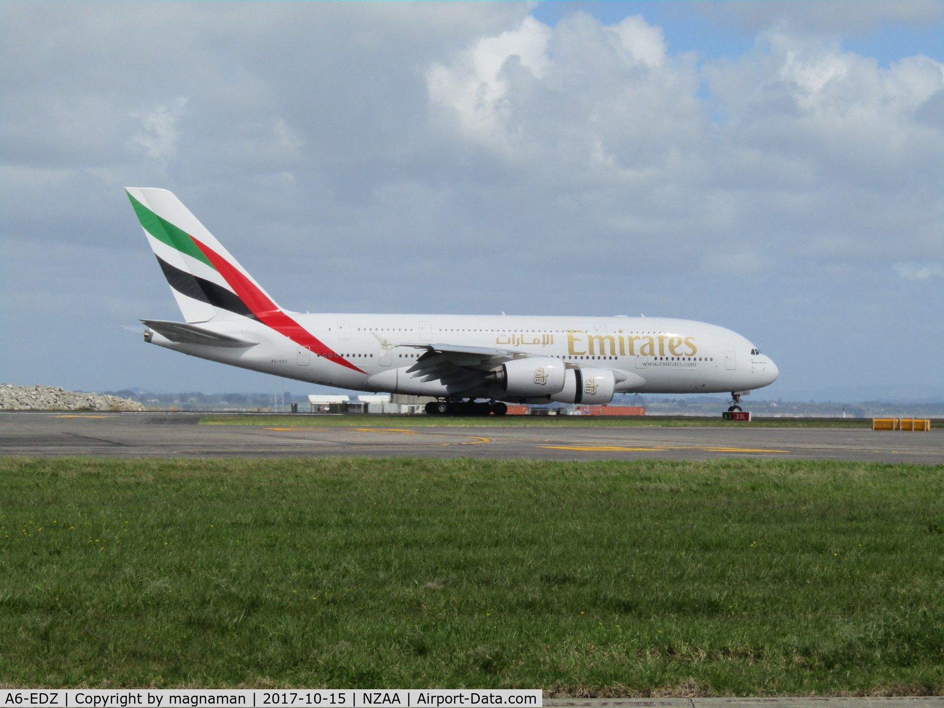 A6-EDZ, 2012 Airbus A380-861 C/N 107, just touched down at AKL