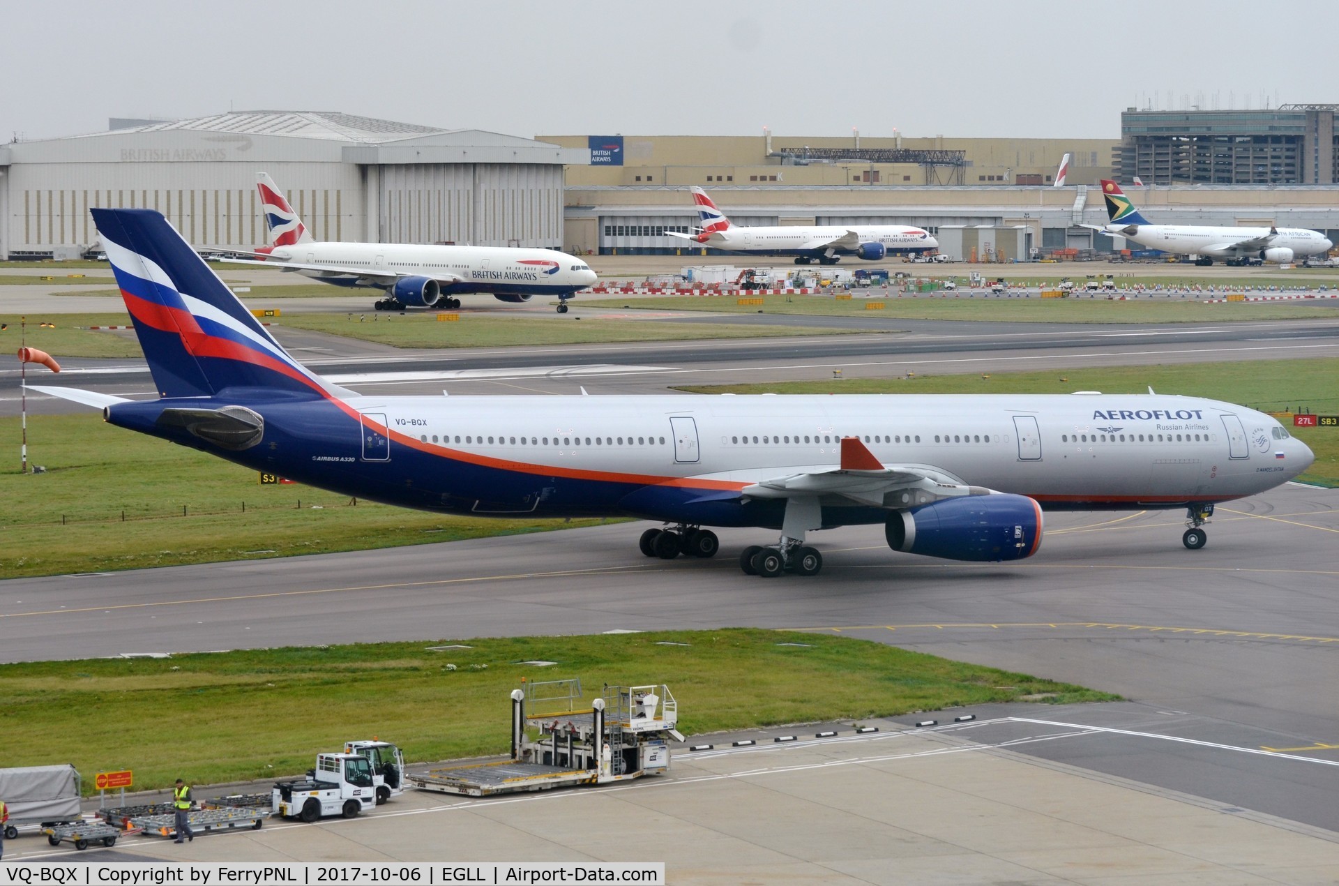 VQ-BQX, 2011 Airbus A330-343 C/N 1232, Aeroflot A333 taxying to its gate at T4