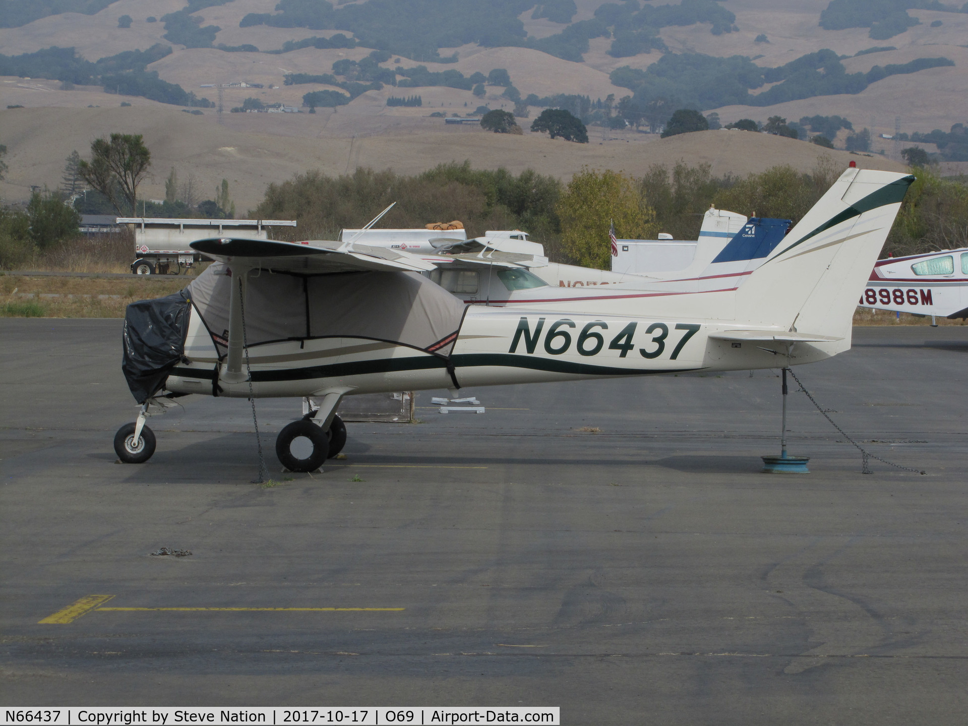 N66437, 1974 Cessna 150M C/N 15076049, Locally-based 1974 Cessna 150M wearing plastic over empty engine mount @ Petaluma Municipal Airport, CA