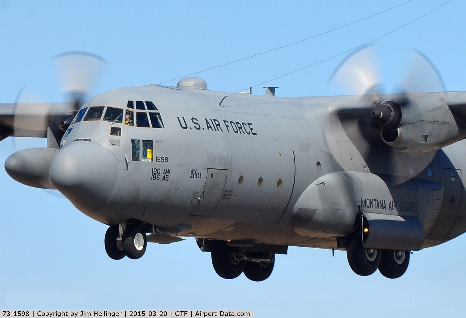 73-1598, 1973 Lockheed C-130H Hercules C/N 382-4573, 1598 landing at Great Falls (2015)