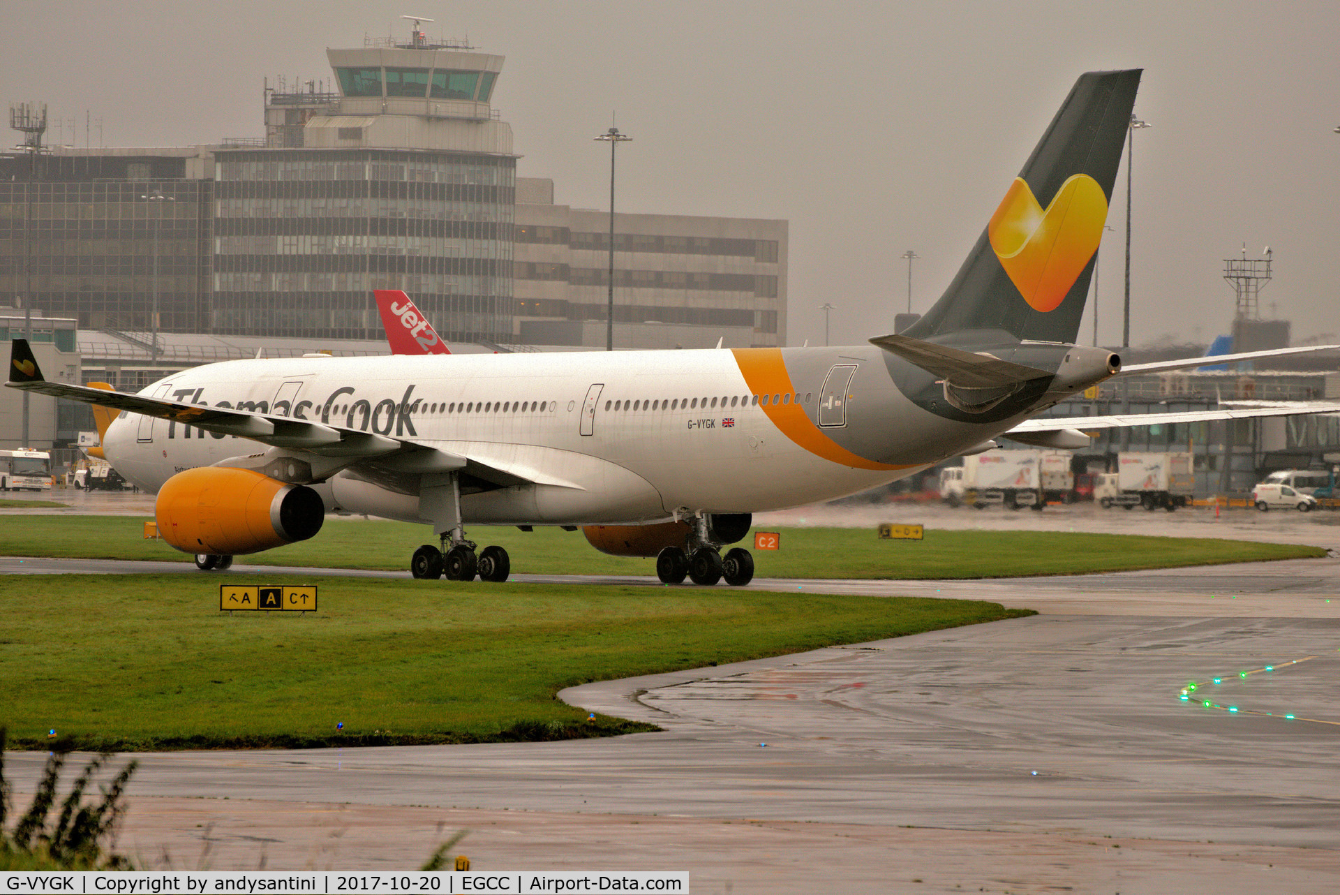 G-VYGK, 2014 Airbus A330-243 C/N 1498, taxing round to its gate/stand