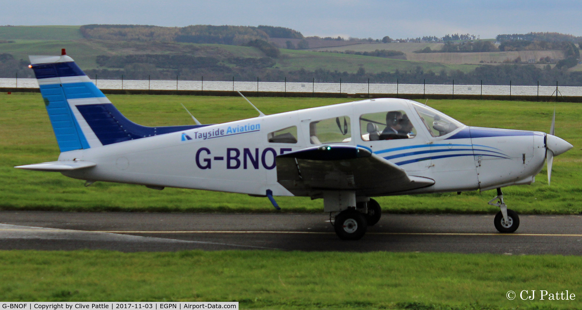 G-BNOF, 1987 Piper PA-28-161 Cherokee Warrior II C/N 2816014, In action at home base at Dundee