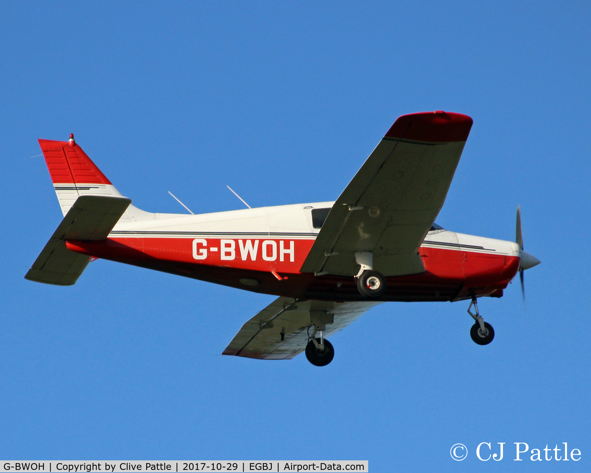 G-BWOH, 1988 Piper PA-28-161 Cadet C/N 2841061, Departing EGBJ