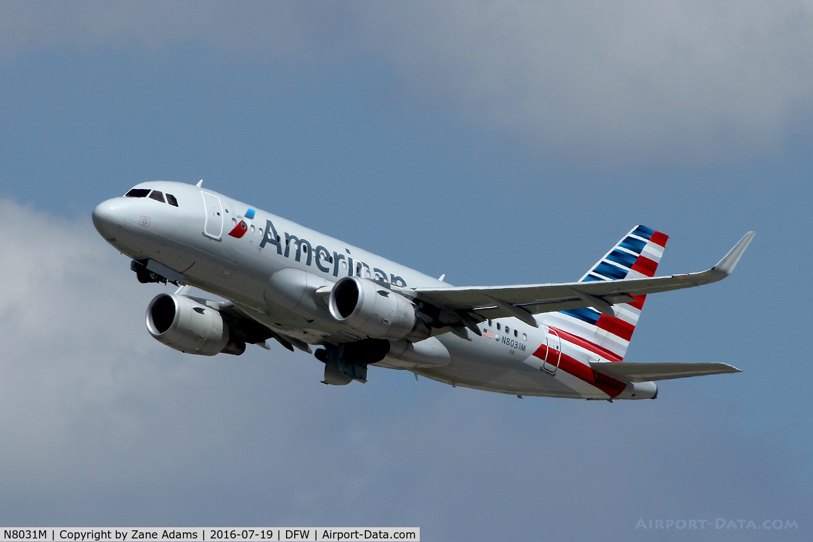 N8031M, 2015 Airbus A319-115 C/N 6595, Departing DFW Airport