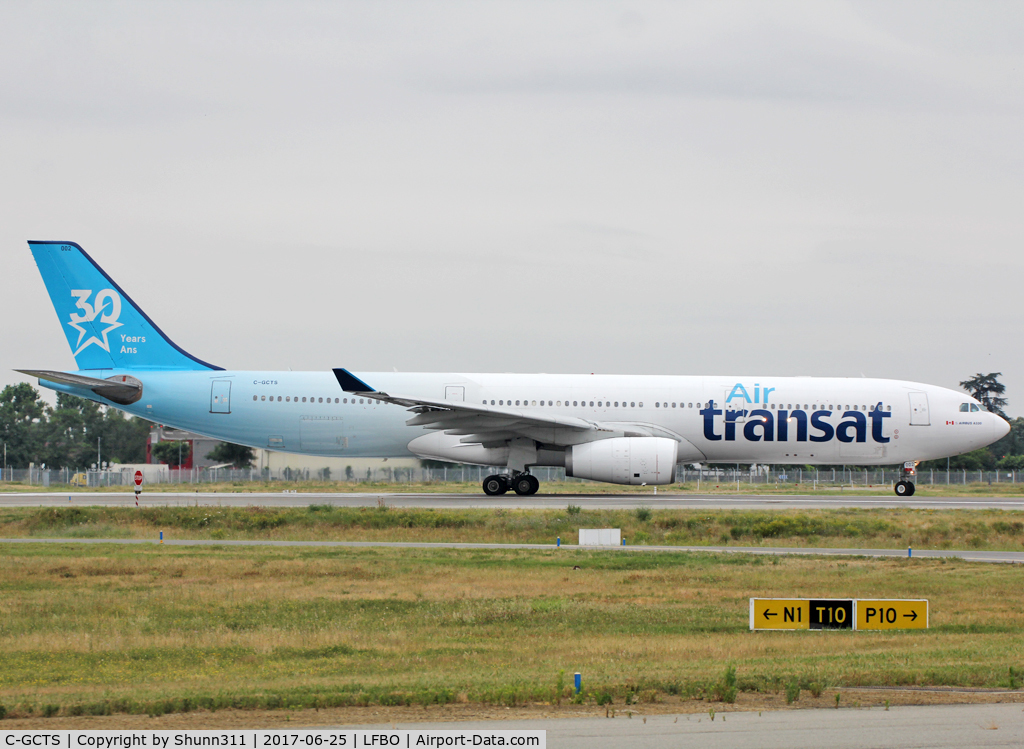 C-GCTS, 1997 Airbus A330-342 C/N 177, Taxiing holding point rwy 32R in special 30th c/s...