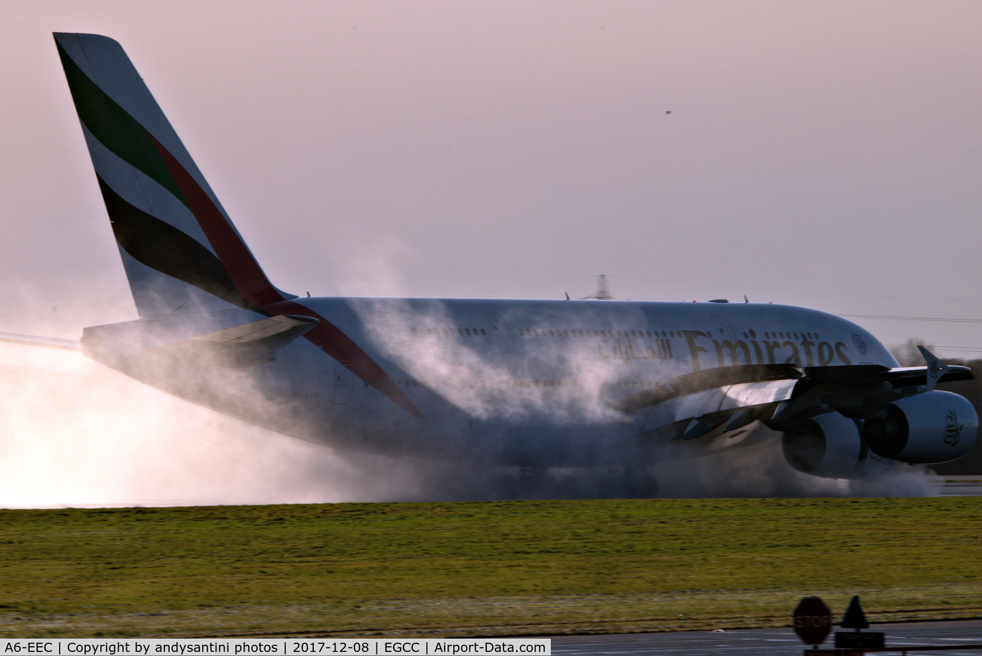 A6-EEC, 2012 Airbus A380-861 C/N 110, just landed on runway 23R.