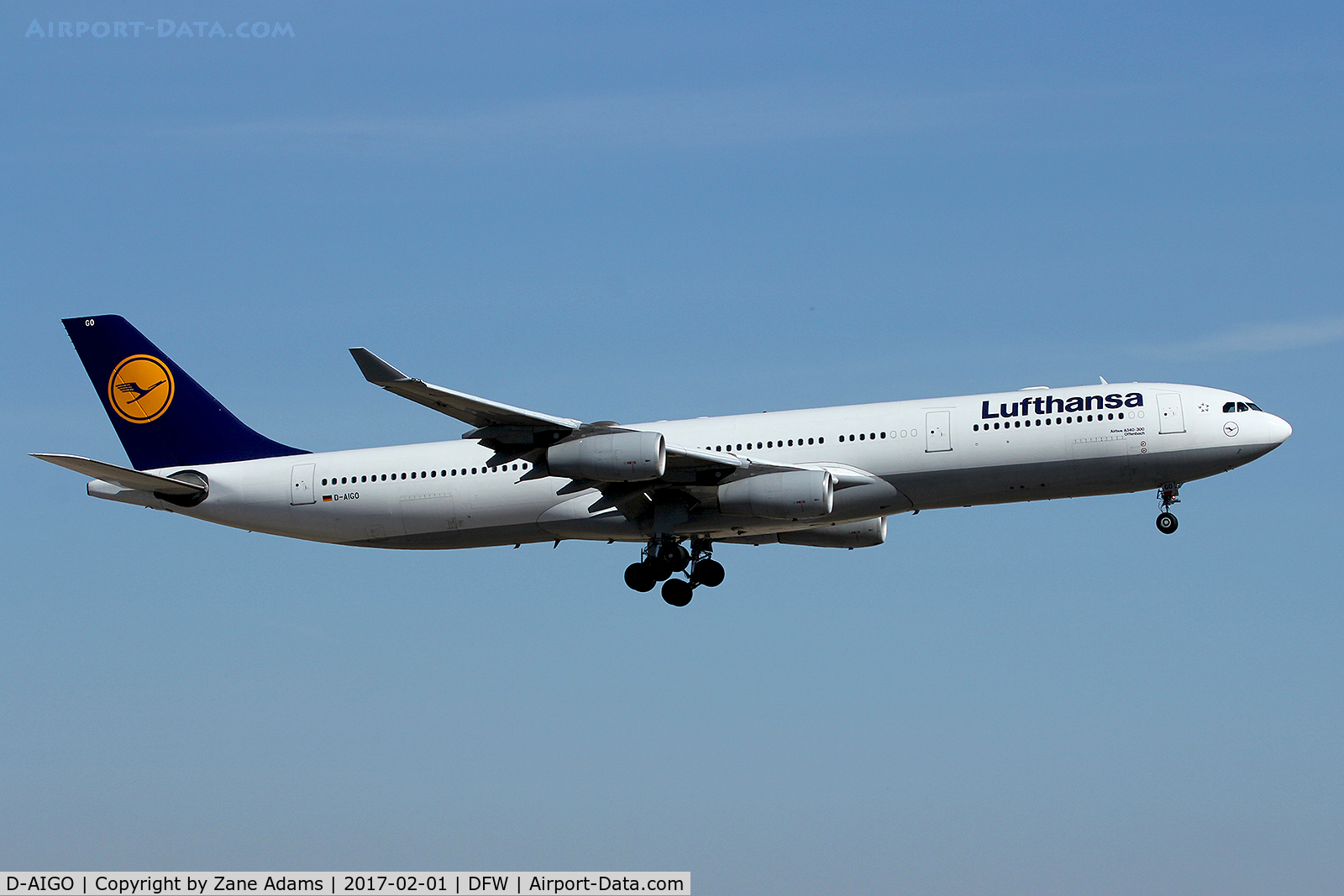 D-AIGO, 1998 Airbus A340-313X C/N 233, Arriving at DFW Airport