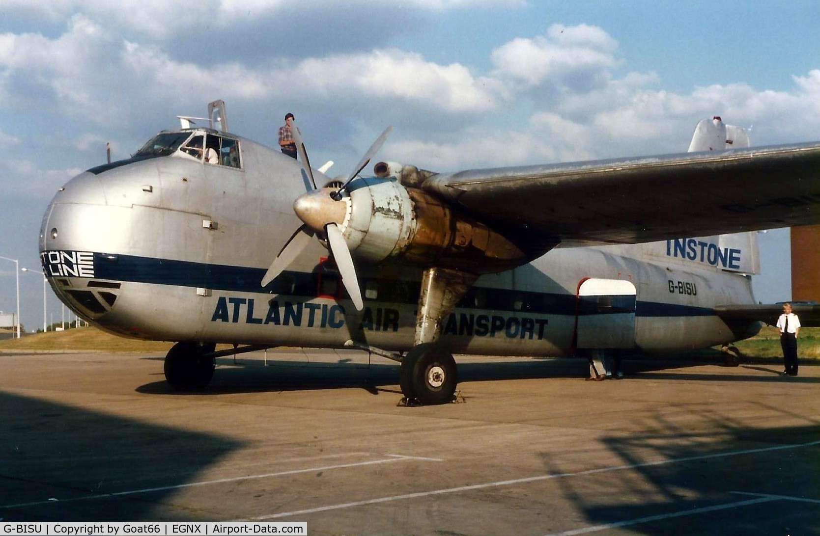 G-BISU, 1954 Bristol 170 Freighter Mk.31M C/N 13218, Taken at EMA whilst collecting engine for BMA DC-9 rendered AoG @ BRU May 86