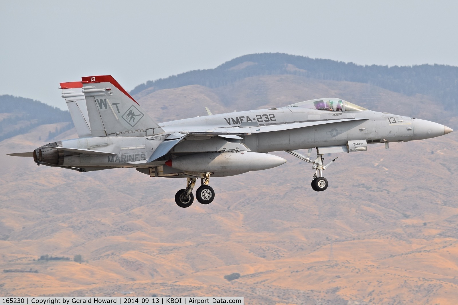 165230, McDonnell Douglas F/A-18C Hornet C/N 1418/C455, Over the numbers on RWY 10R.  VMFA-232 