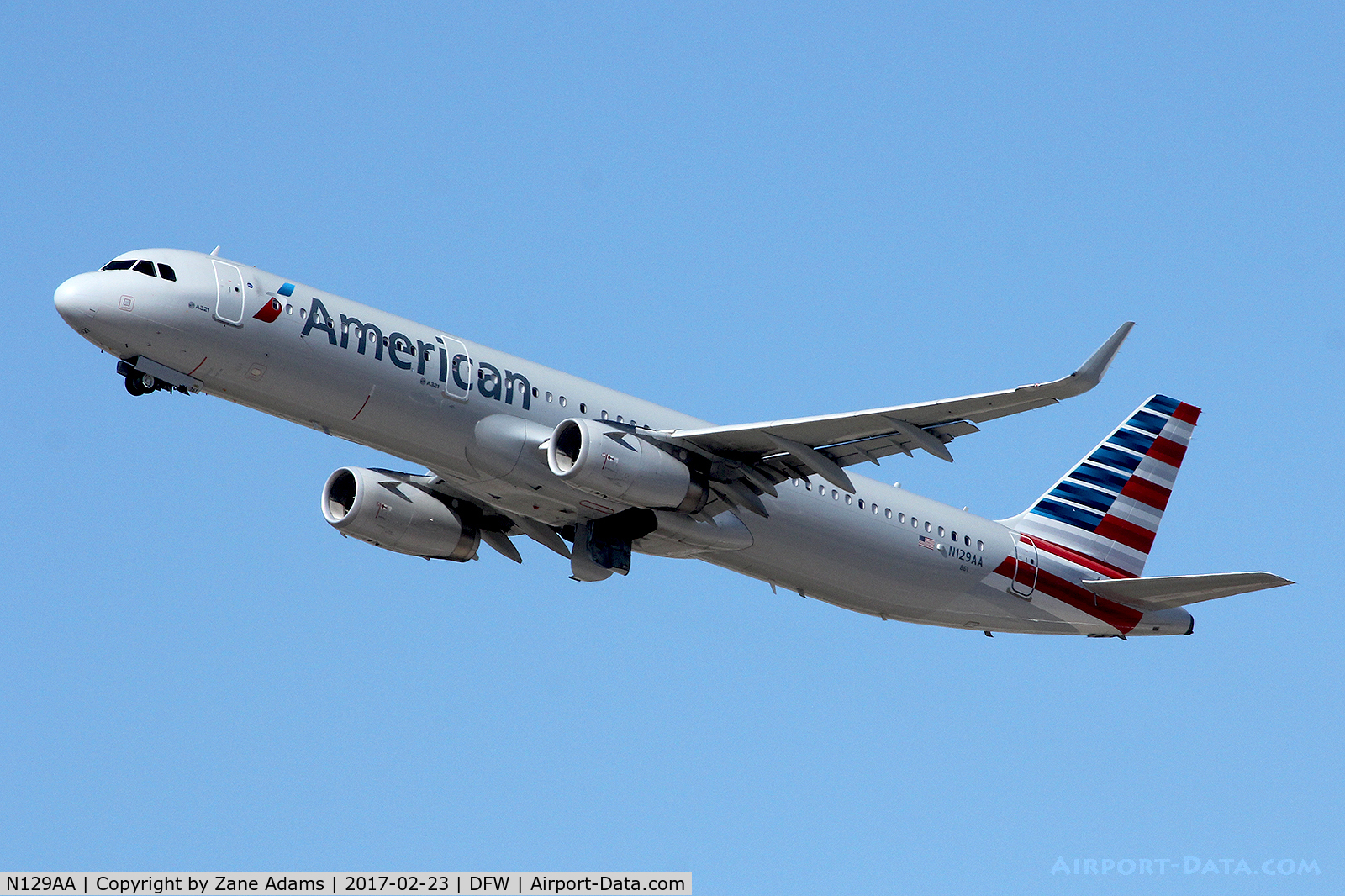 N129AA, 2014 Airbus A321-231 C/N 6401, Departing DFW Airport