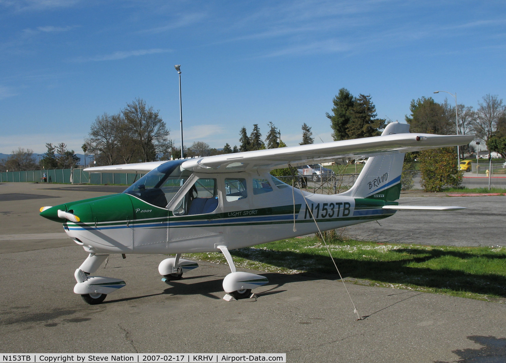 N153TB, 2006 Tecnam P-2004 Bravo C/N 081, Locally-based 2006 Tecnam P-2004 Bravo on ramp @ Reid-Hillview Airport, San Jose, CA (to new owner 2009-07-13 and subsequently seriously damaged on 2011-11-11 at Carlsbad, CA when pilot lost control on go around and struck parked helicopter. Pilot OK