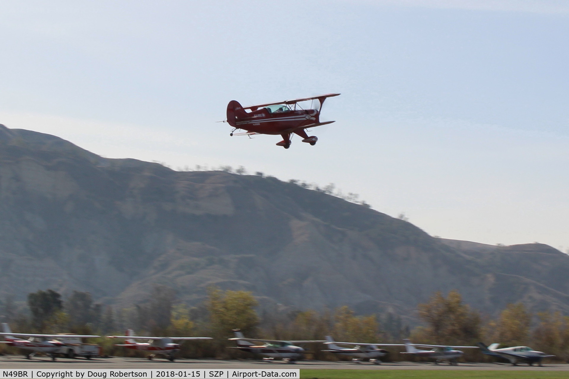 N49BR, Pitts S-2A Special C/N 2212, 1983 Aerotek PITTS S-2A SPECIAL, Lycoming AEIO-360 180 Hp, takeoff climb Rwy 22