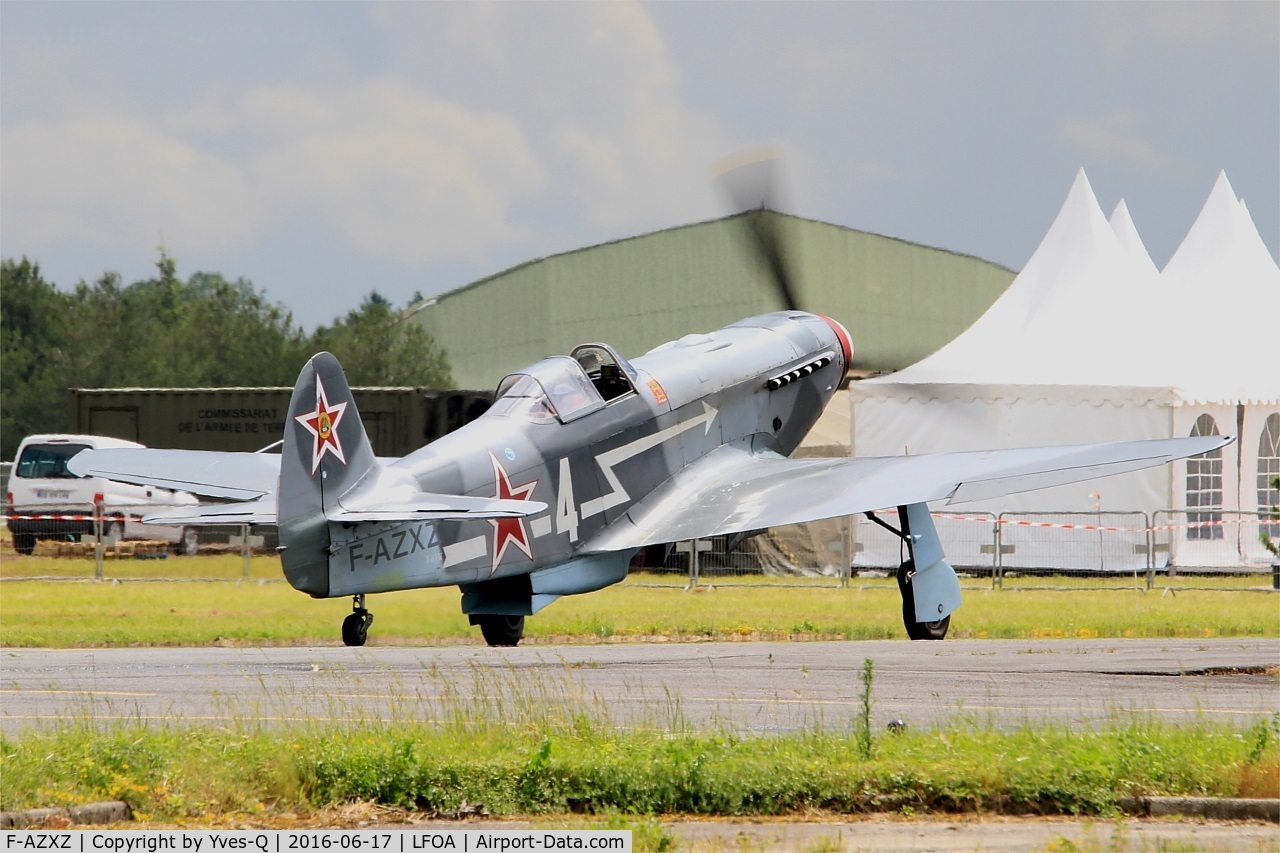 F-AZXZ, 1944 Yakovlev Yak-3UA Replica C/N Y337, Yakovlev Yak-3UA Replica, Taxiing to parking area, Avord Air Base 702 (LFOA) Open day 2016