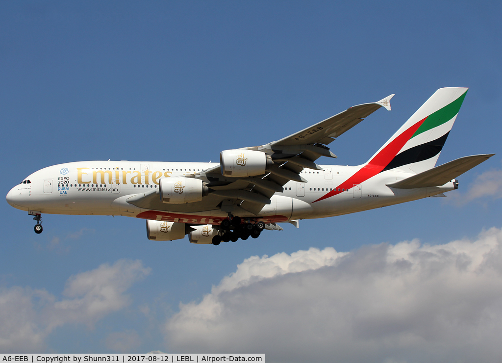 A6-EEB, 2012 Airbus A380-861 C/N 109, Landing rwy 25R