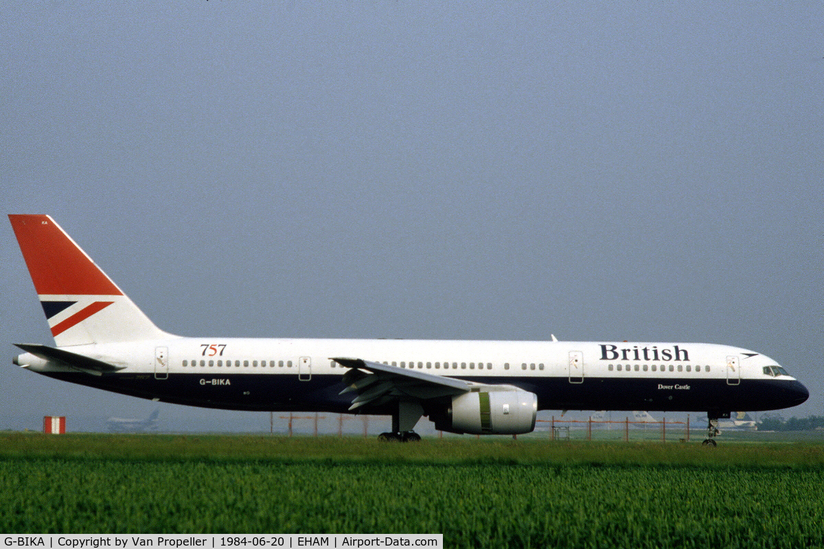 G-BIKA, 1982 Boeing 757-236 C/N 22172, British Airways Boeing 757-236 landing at Schiphol airport, the Netherlands, 1984