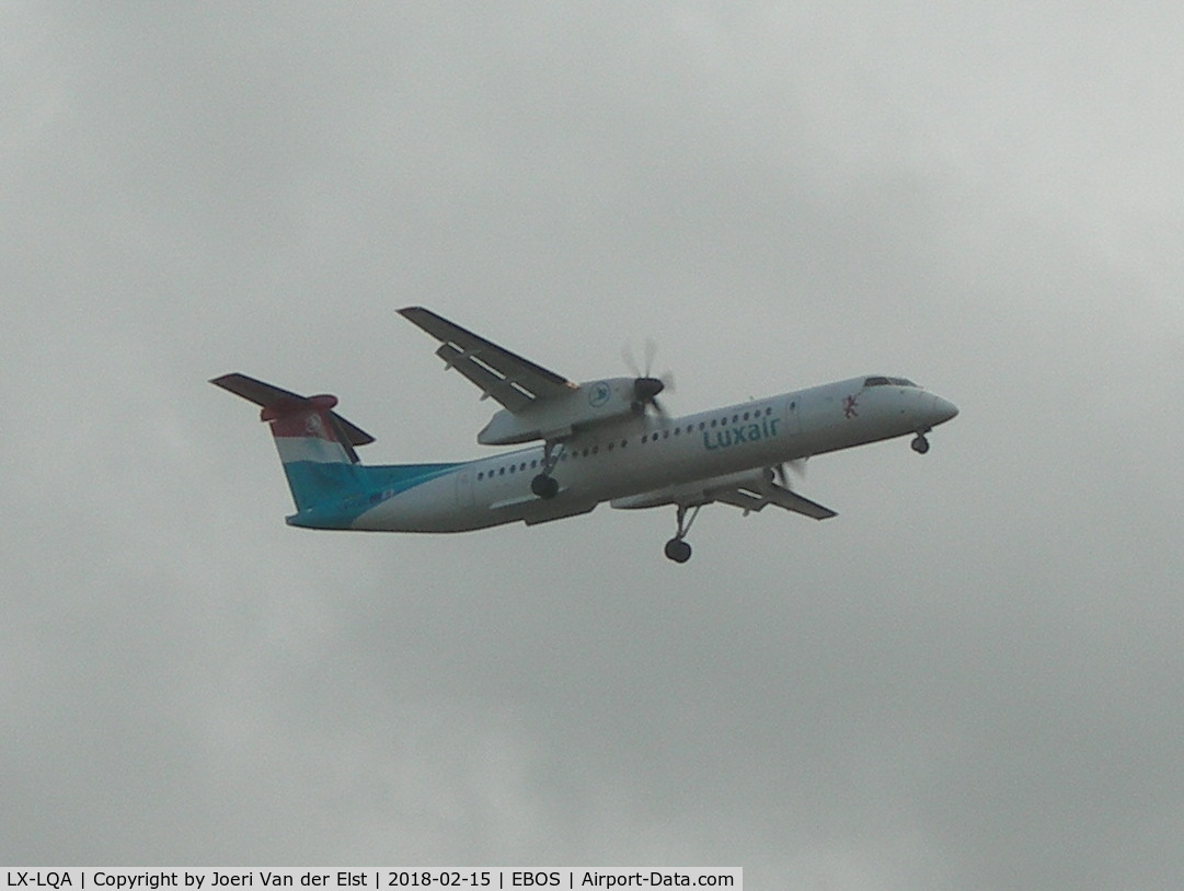 LX-LQA, 2014 De Havilland Canada DHC-8-402 Dash 8 C/N 4468, Moments before touchdown rwy 26