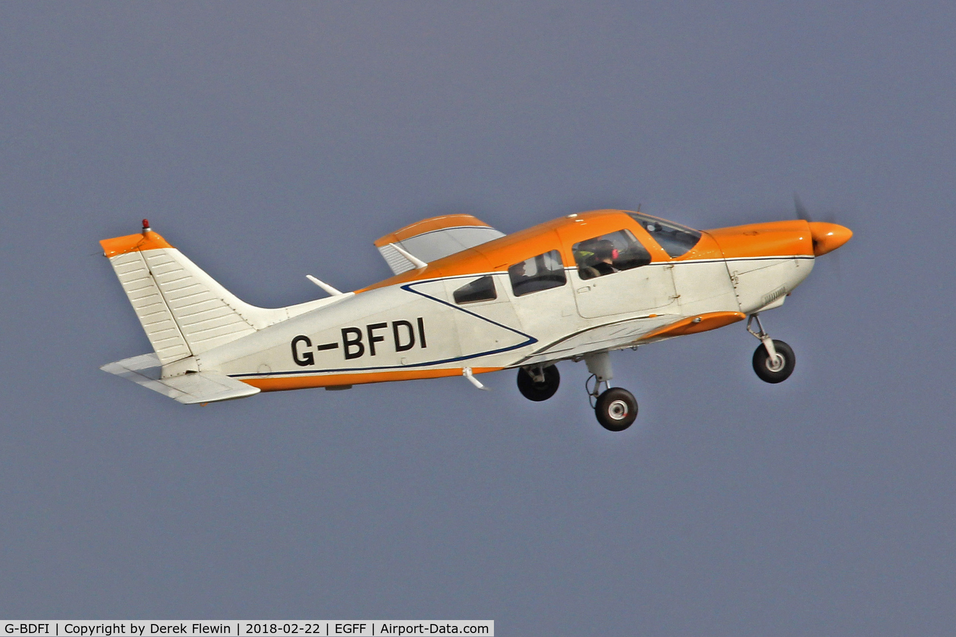 G-BDFI, 1975 Reims F150M C/N 1201, CHEROKEE ARCHER II, EGFF Resident, seen departing r12 for local flight.