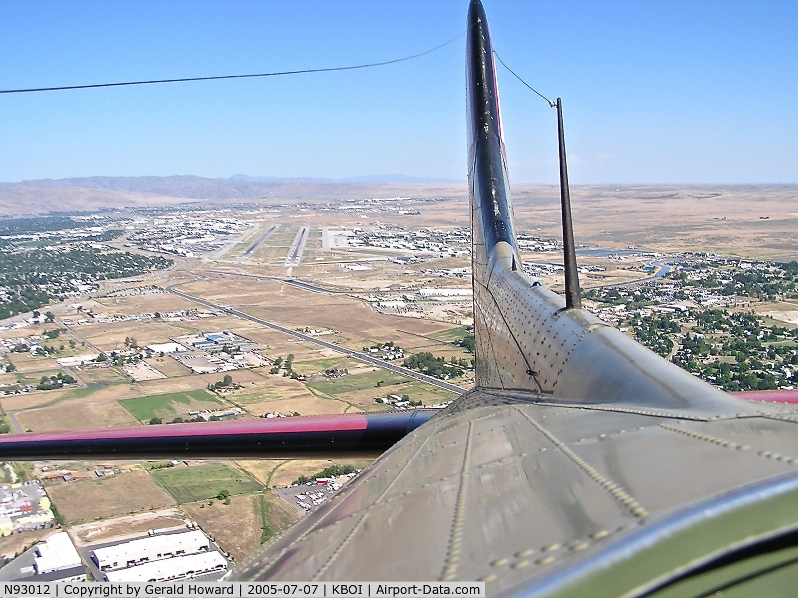 N93012, 1944 Boeing B-17G-30-BO Flying Fortress C/N 32264, Looking out of the radio operator's window after take off from KBOI.
