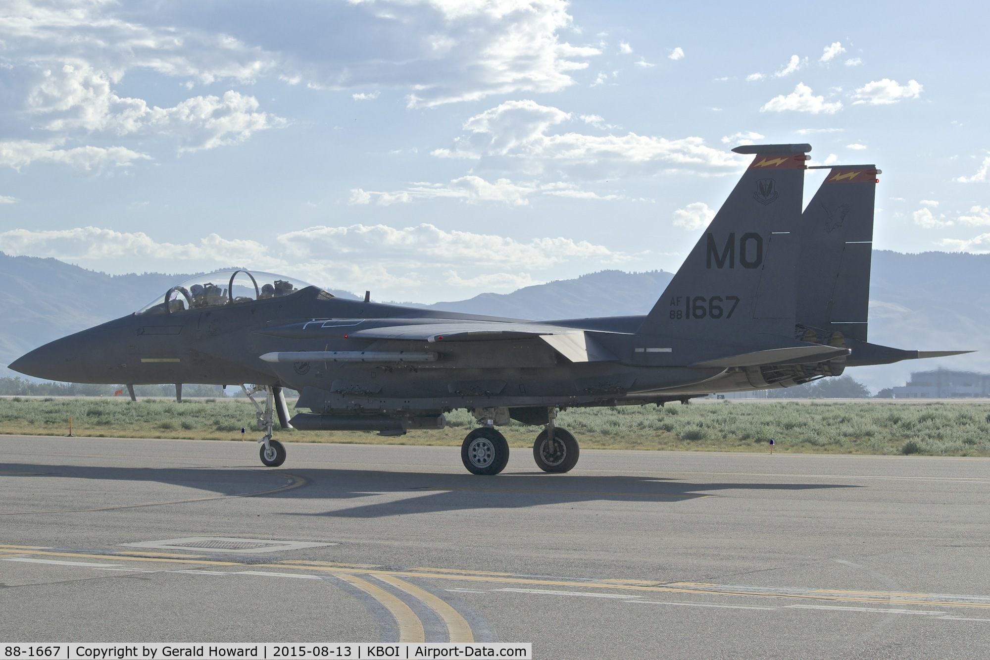 88-1667, 1988 McDonnell Douglas F-15E Strike Eagle C/N 1076/E051, On Juliet waiting for clearance to RWY 10R.  389th Fighter Sq. 