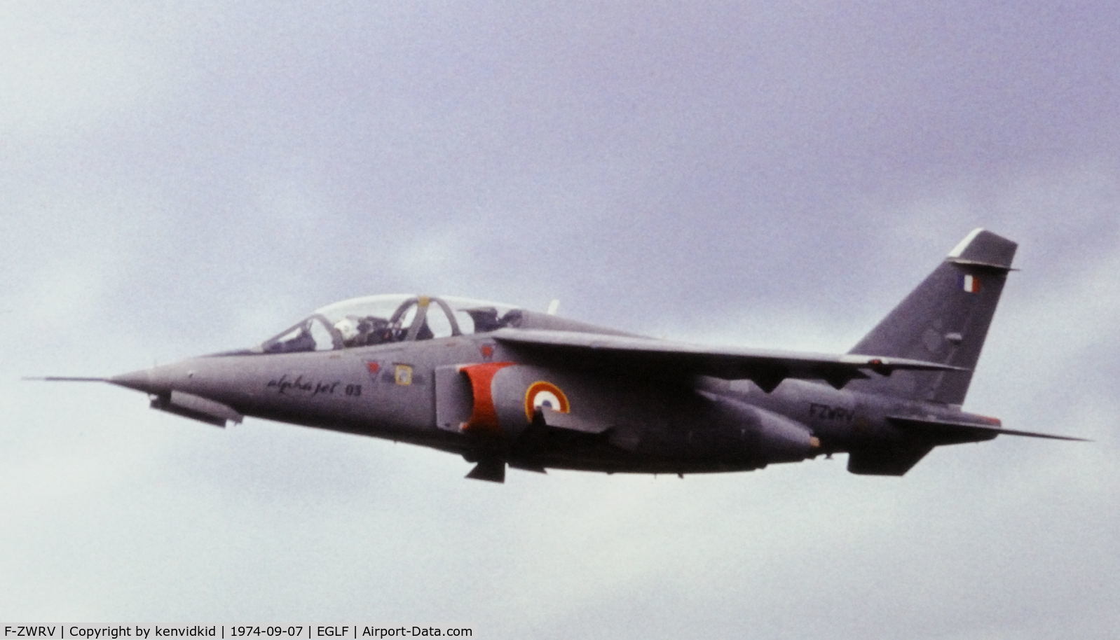F-ZWRV, Dassault-Dornier Alpha Jet E C/N 03, At the 1974 SBAC show, copied from slide.