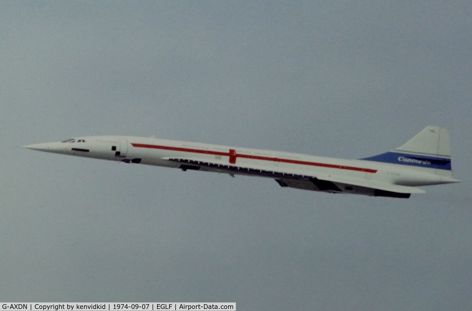 G-AXDN, 1968 Aerospatiale-BAC Concorde Prototype C/N 01/13522, At the 1974 SBAC show, copied from slide.