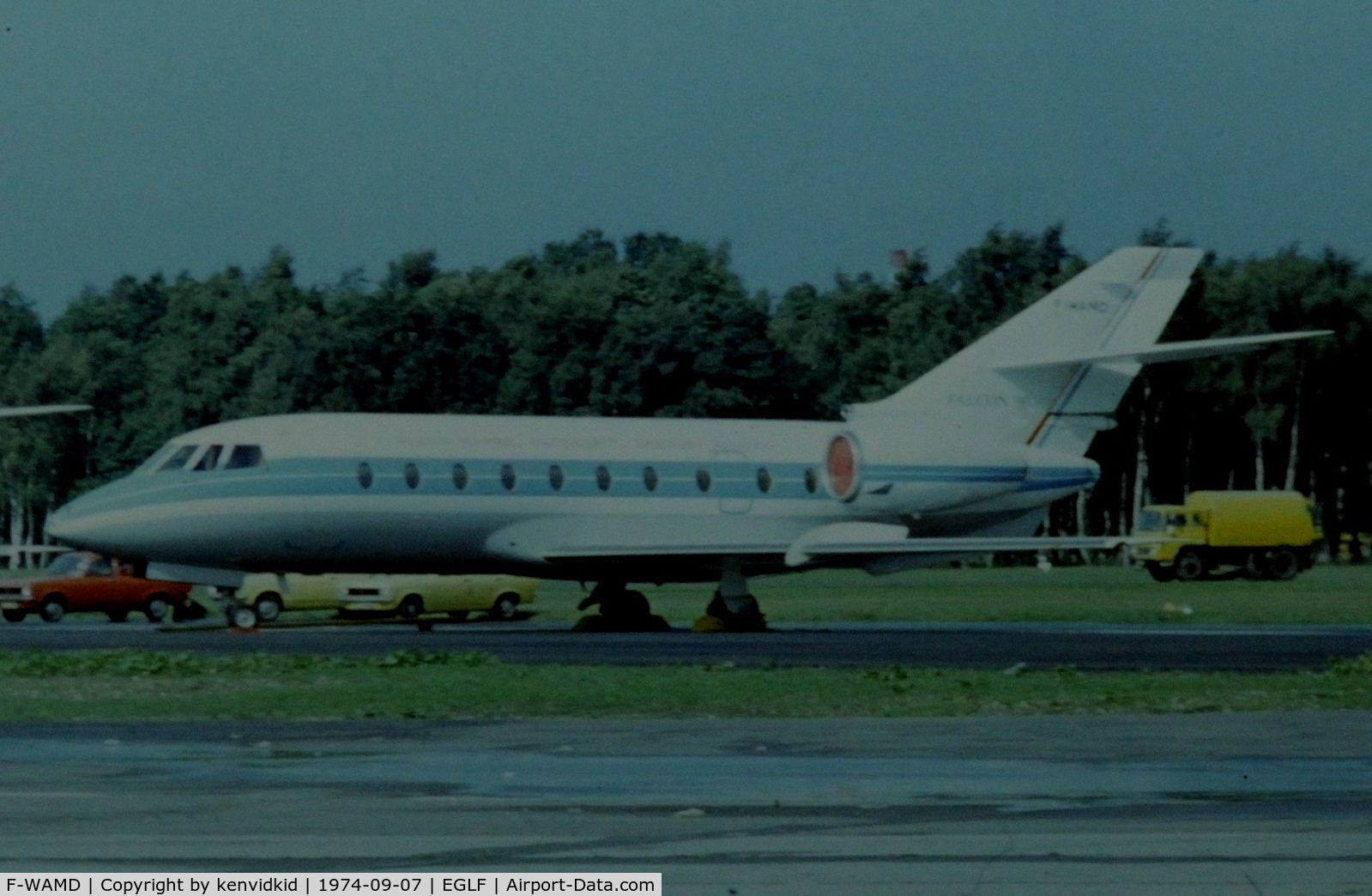 F-WAMD, Dassault Falcon (Mystere) 30 C/N 01, At the 1974 SBAC show, copied from slide. First and only Falcon 30.