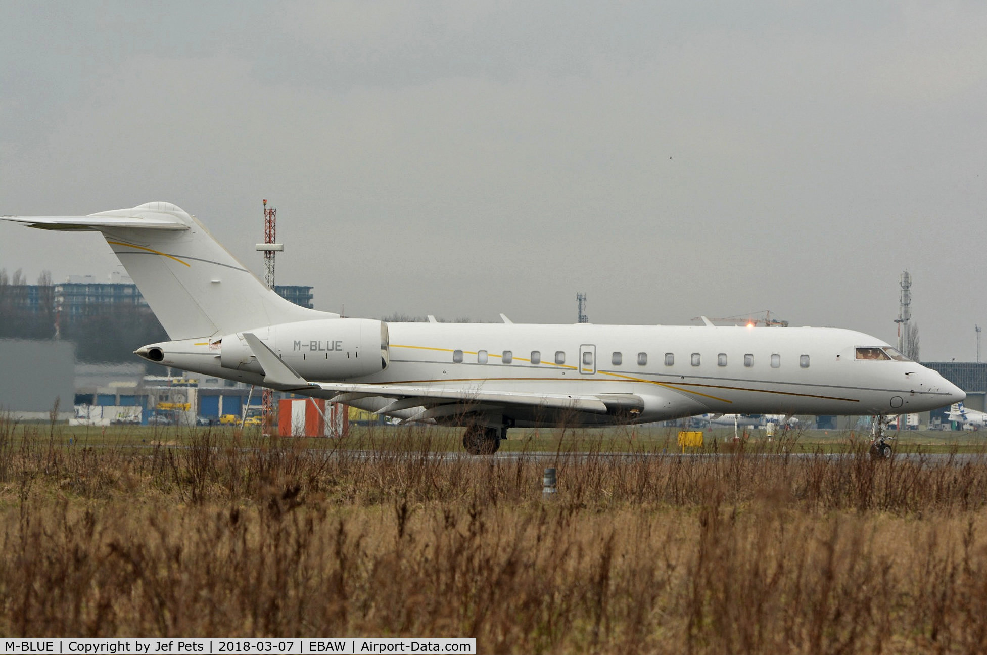 M-BLUE, 2011 Bombardier BD-700-1A11 Global 5000 C/N 9453, At Antwerp Airport.