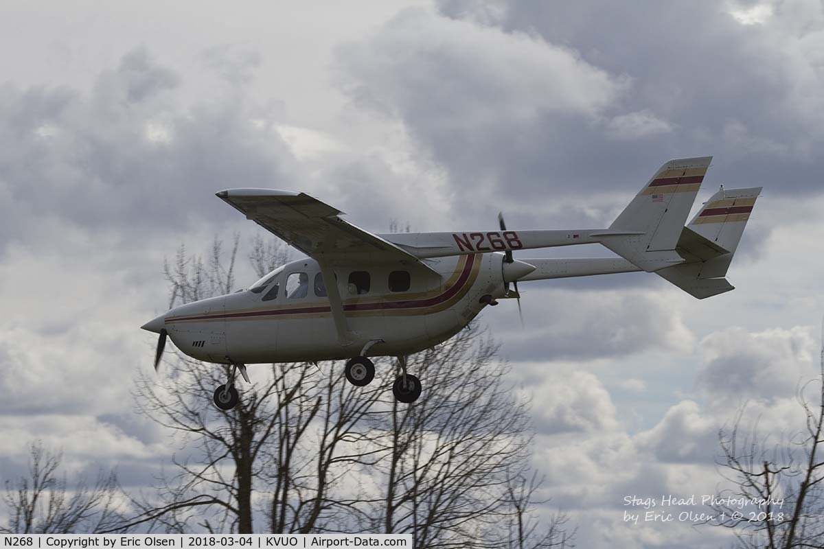 N268, 1975 Cessna T337G Turbo Super Skymaster C/N P3370227, Cessna T337G landing at Pearson Field.