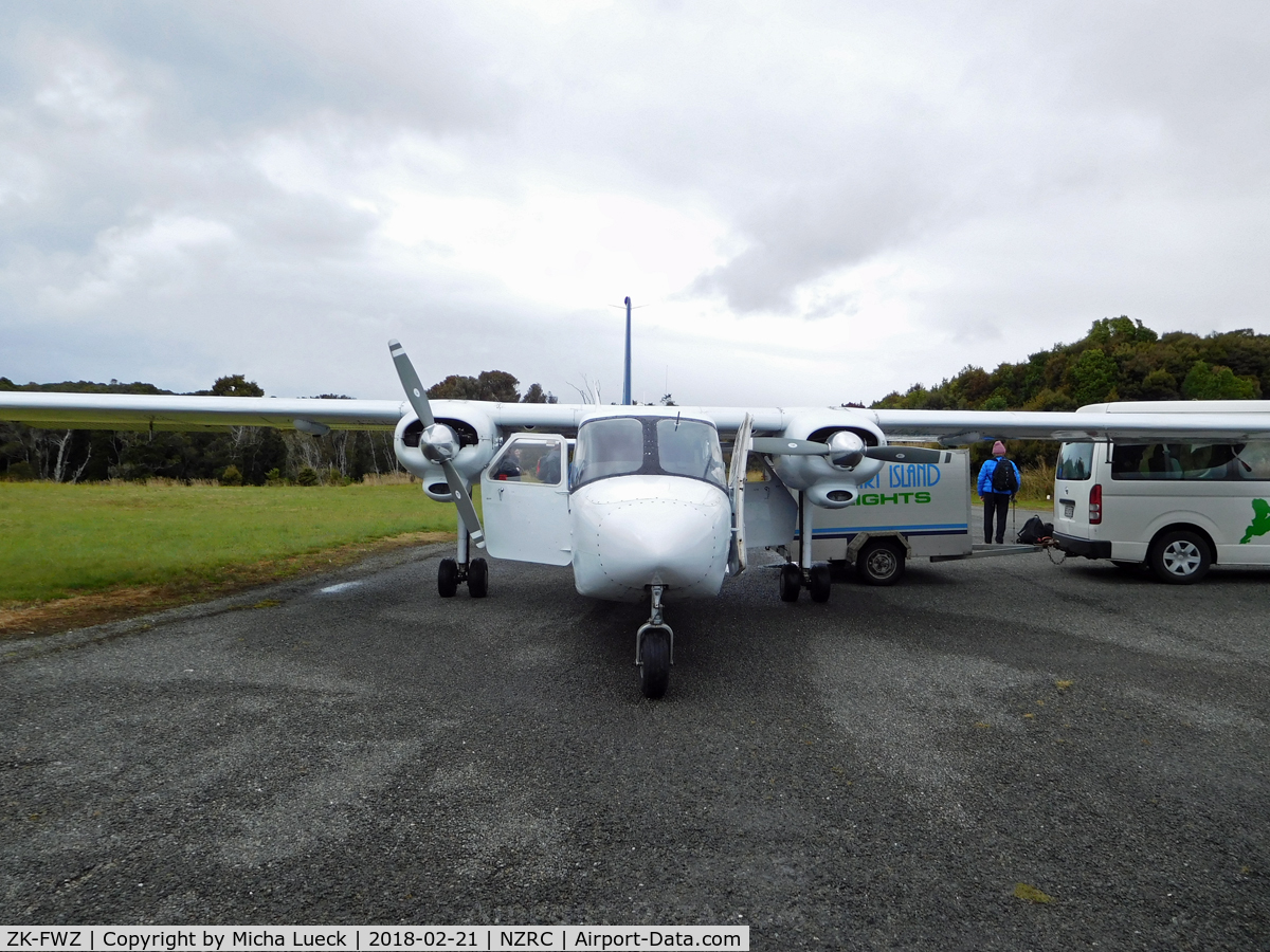 ZK-FWZ, Britten-Norman BN-2A-26 Islander C/N 52, Just arrived on Stewart Island. There is no terminal building - passengers are shuttled to town where the 