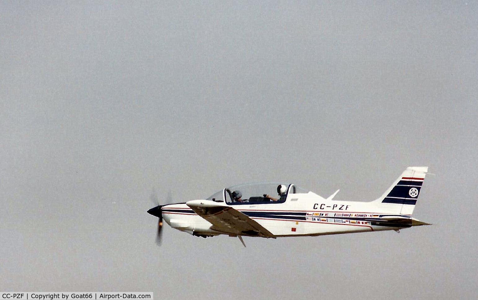 CC-PZF, Enaer T-35 Pillán C/N 166, Departing the IAT89 flying display, RAF Fairford 1989