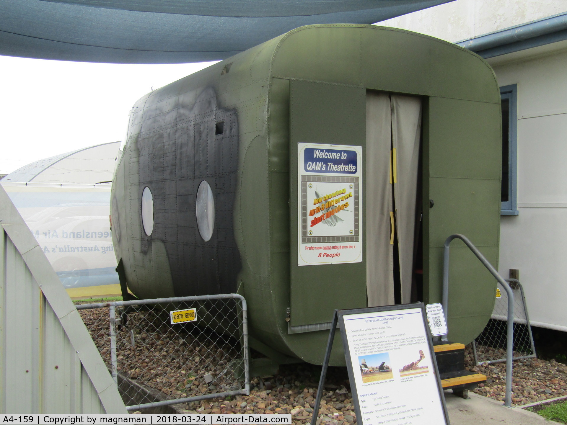 A4-159, De Havilland Canada DHC-4 C/N 159, PArt of fuselage - now a film display unit at Caloundra Museum
