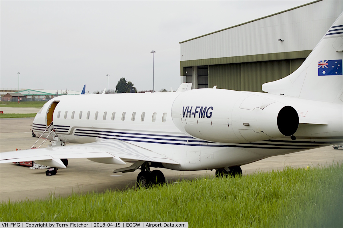 VH-FMG, 1999 Bombardier BD-700-1A10 Global Express C/N 9015, At London Luton