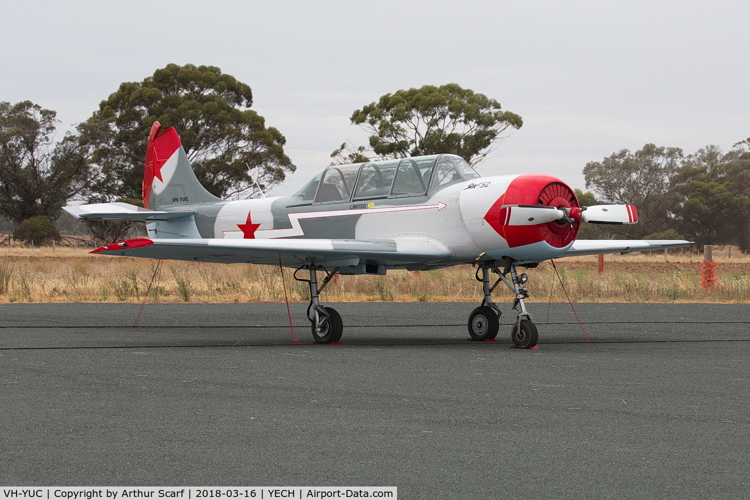 VH-YUC, 1986 Yakovlev Yak-52 C/N 867213, AAAA Fly in Echuca 2018