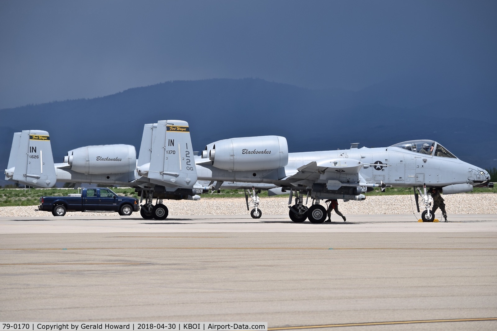 79-0170, 1979 Fairchild Republic A-10C Thunderbolt II C/N A10-0434, Two A-10Cs from the 163rd Fighter Sq. “Blacksnakes”, 122nd Fighter Wing, Fort Wayne, IN ANG on the de arm ramp.