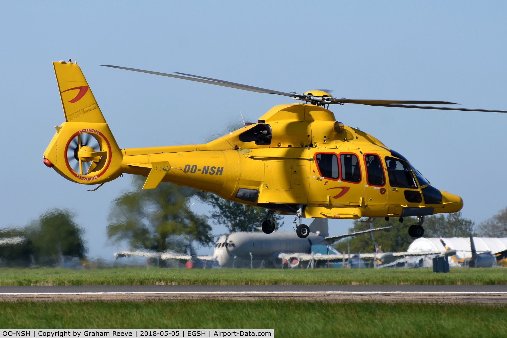 OO-NSH, 2004 Eurocopter EC-155B-1 C/N 6681, Departing from Norwich.