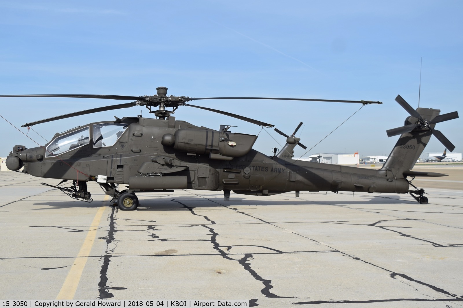 15-3050, 2015 Boeing AH-64E Apache Guardian C/N NM050, Parked on south GA ramp. Stationed at Gray Army Airfield, WA.